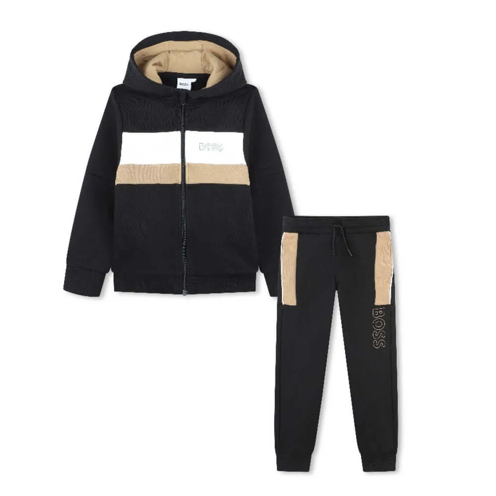 Boys Black & Beige Colourblock Tracksuit