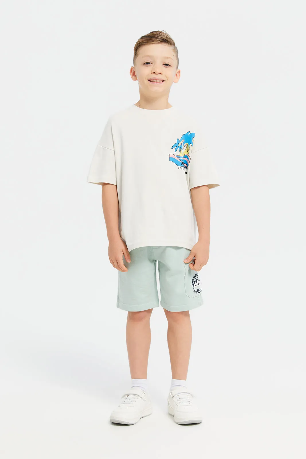 Boys White Front And Back Print Oversize T-Shirt