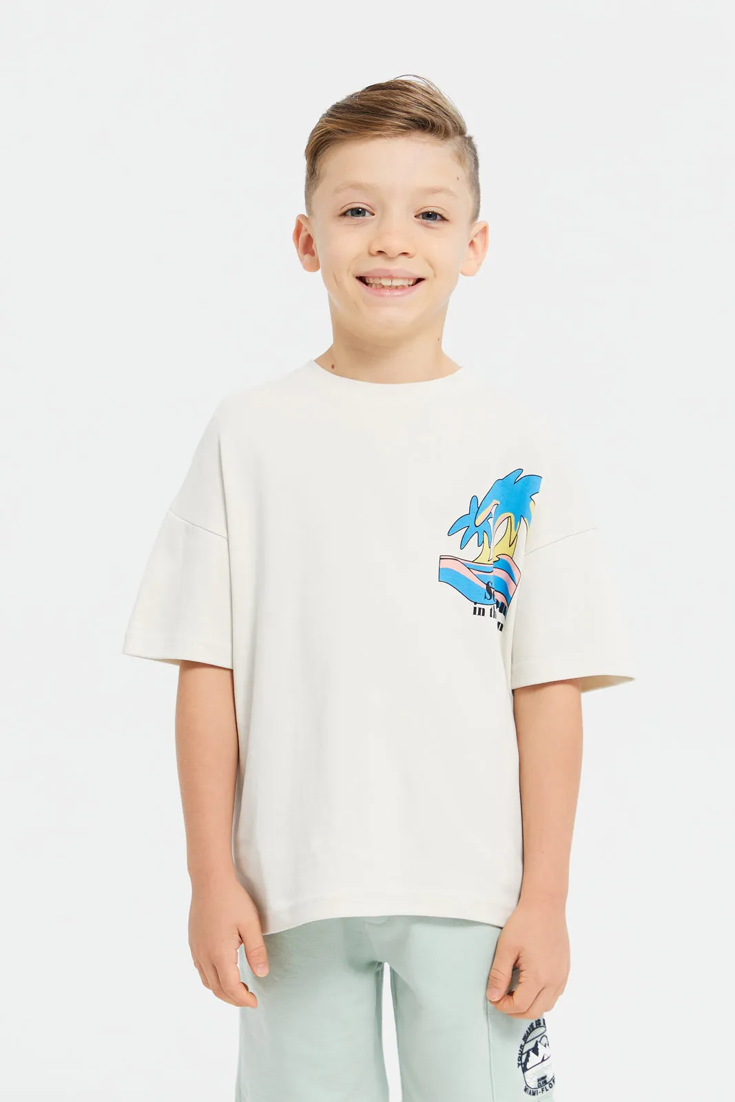 Boys White Front And Back Print Oversize T-Shirt