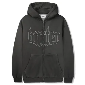 BUTTER GOODS CROPPED ZIP-THRU HOODIE WASHED BLACK