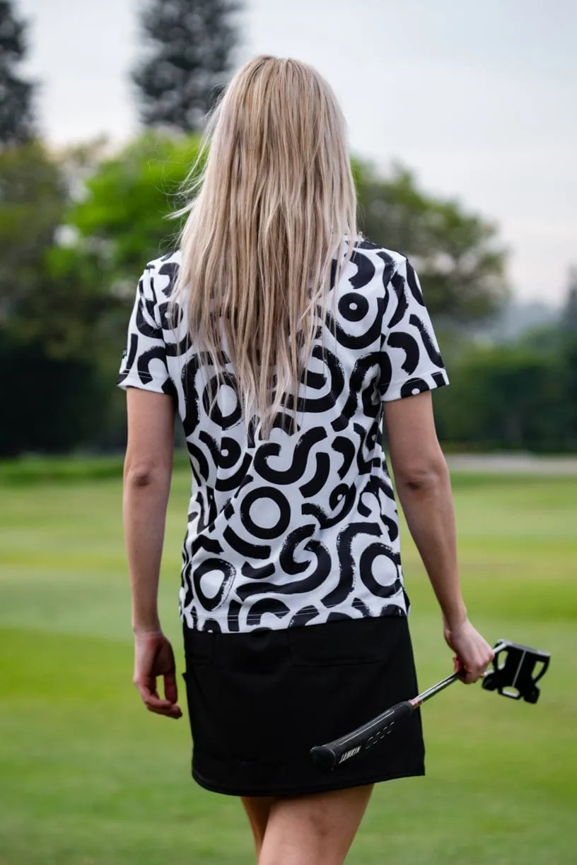 CA Ladies Funky Golf Shirt | Black & White Squiggles