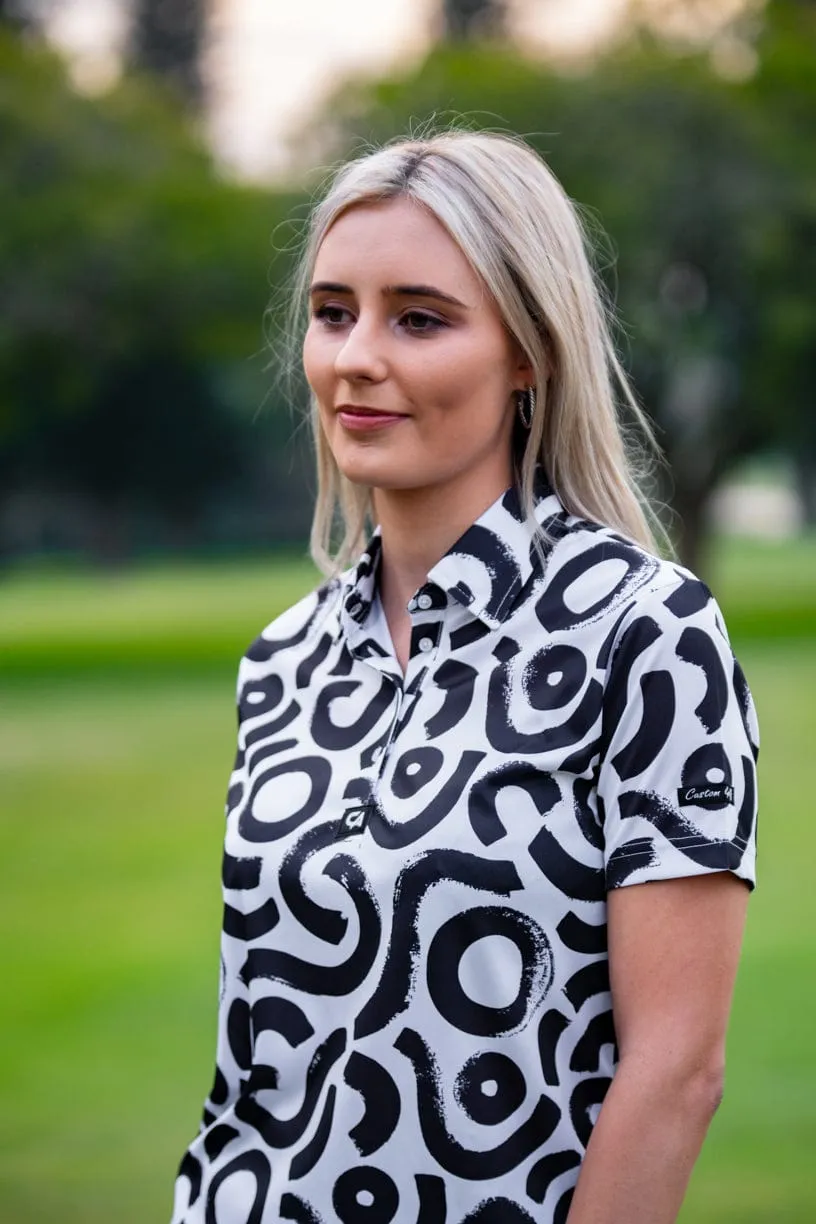 CA Ladies Funky Golf Shirt | Black & White Squiggles