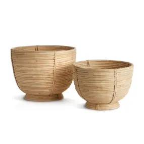 Cane Rattan Decorative Footed Bowls - Set Of 2