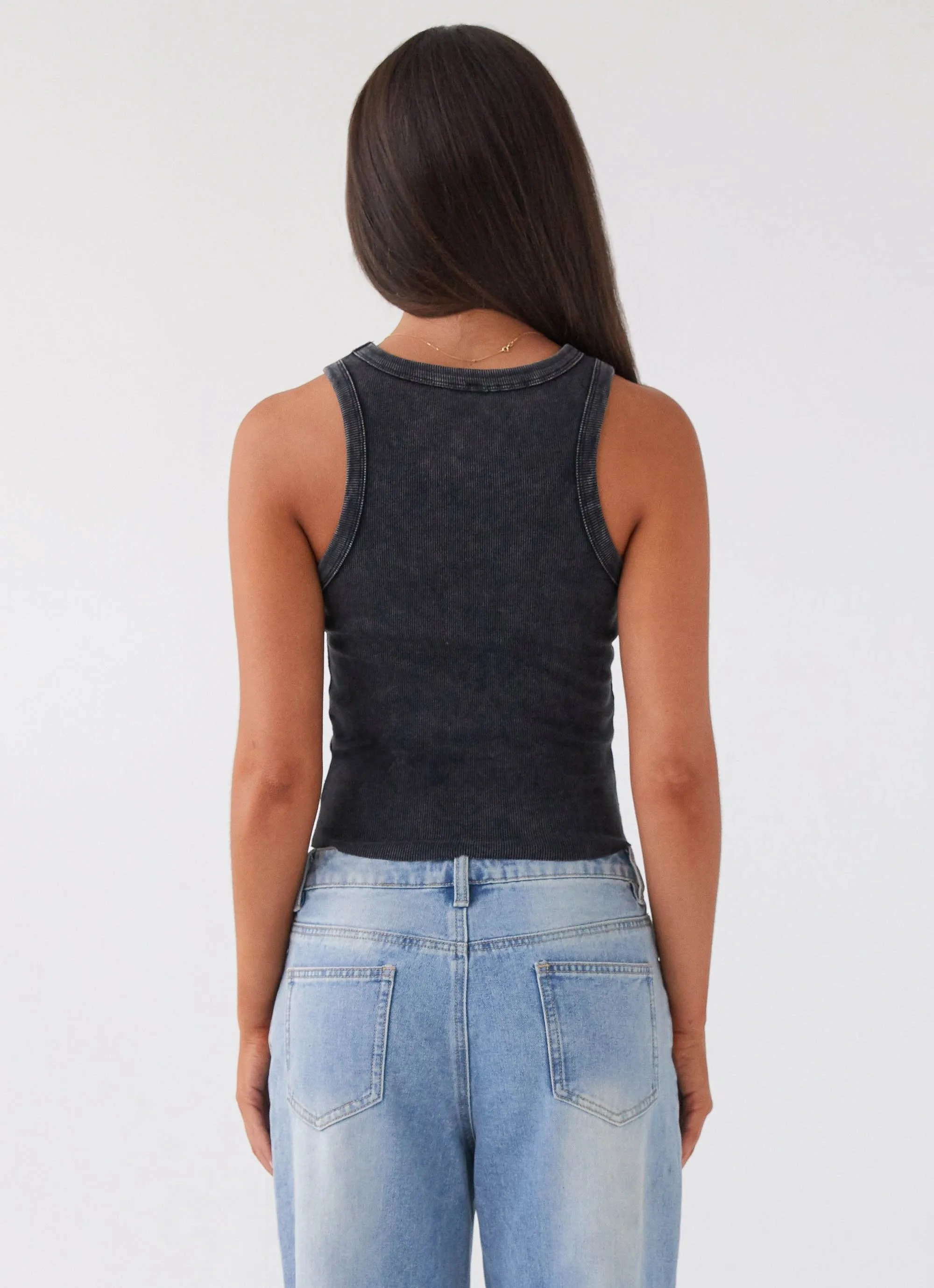 Carmena Ribbed Tank Top - Charcoal Acid Wash