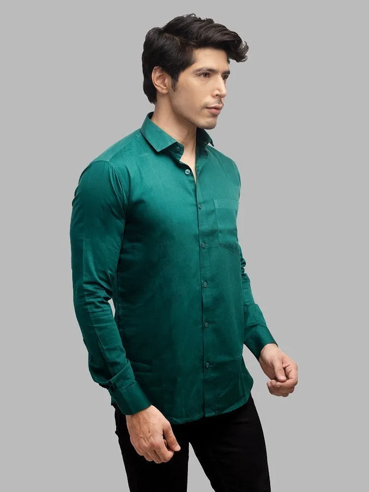 Casual Shirts for Men - Bottle Green Solid Giza Cotton Shirt