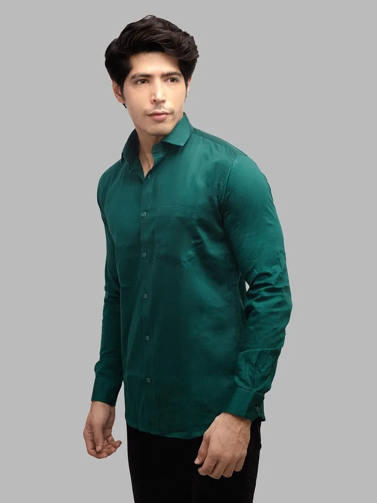 Casual Shirts for Men - Bottle Green Solid Giza Cotton Shirt