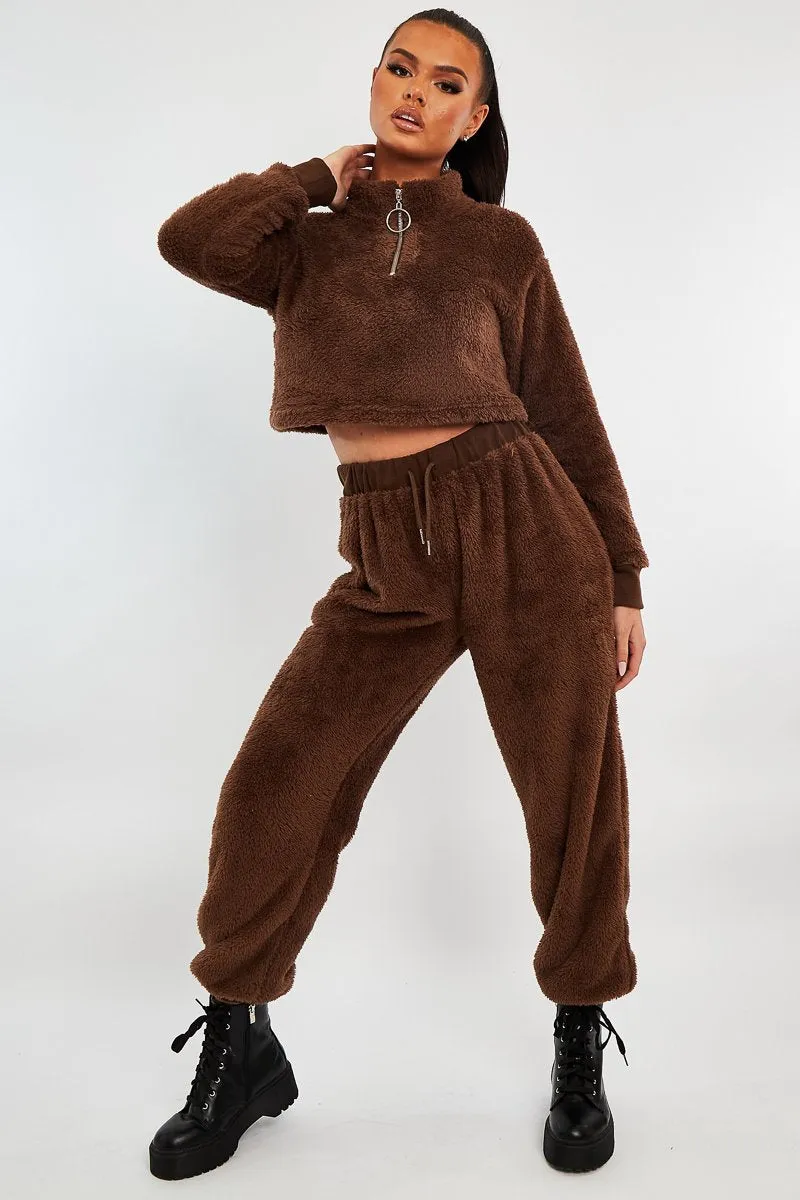 Chocolate Oversized Teddy Joggers - Havana