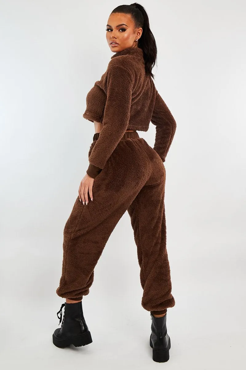 Chocolate Oversized Teddy Joggers - Havana