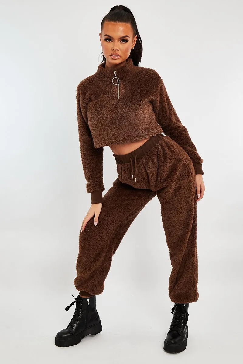 Chocolate Oversized Teddy Joggers - Havana