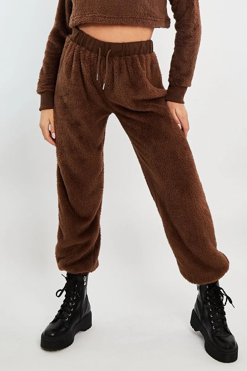 Chocolate Oversized Teddy Joggers - Havana