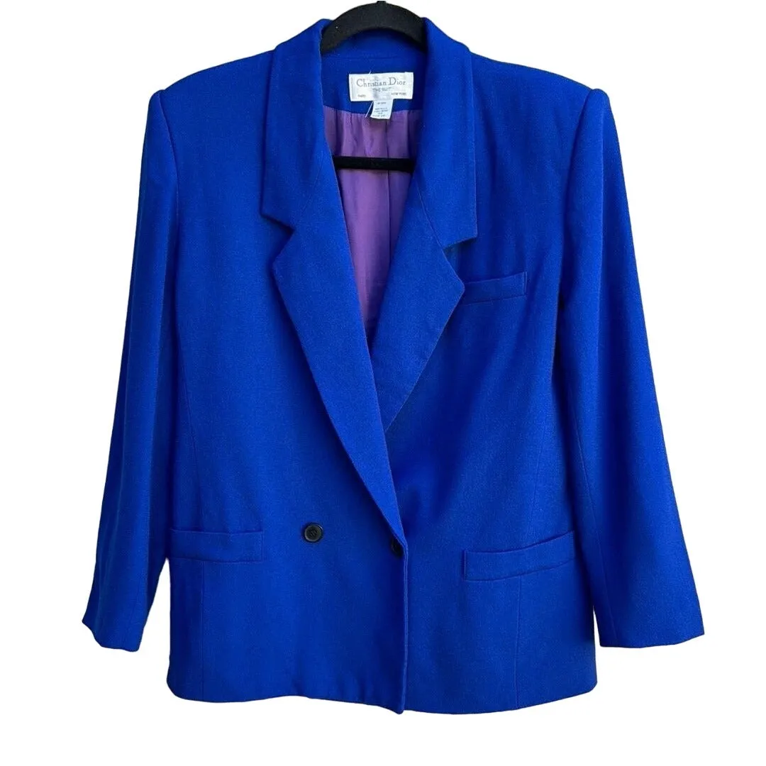 Christian Dior The Suit Vintage Women's Royal Blue Wool Double Breasted Blazer