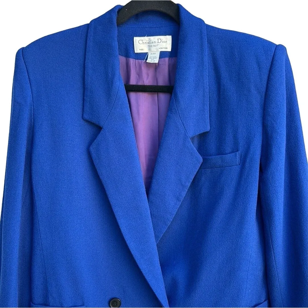 Christian Dior The Suit Vintage Women's Royal Blue Wool Double Breasted Blazer