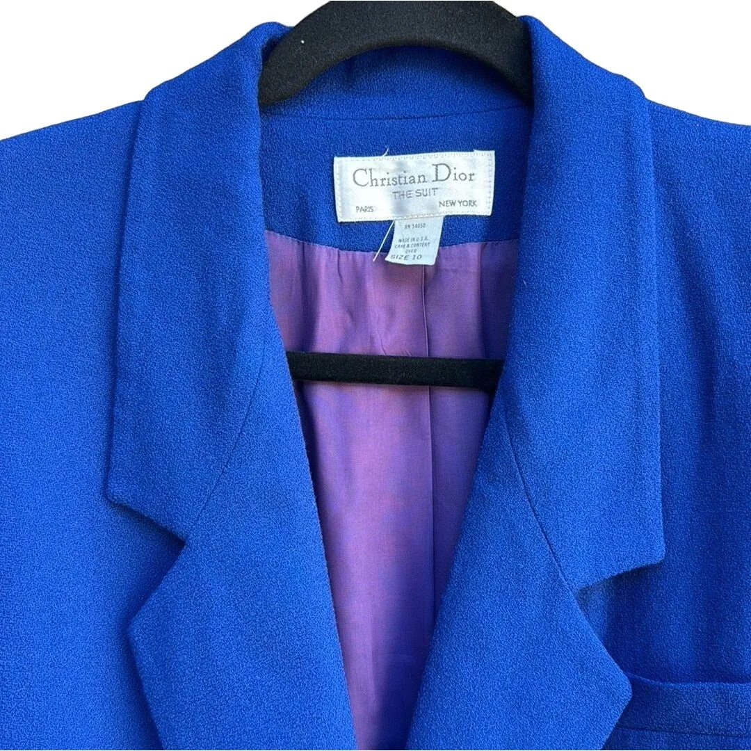 Christian Dior The Suit Vintage Women's Royal Blue Wool Double Breasted Blazer