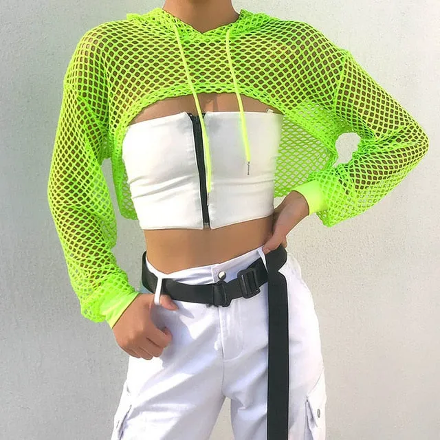 Crop Fishnet Hoodie