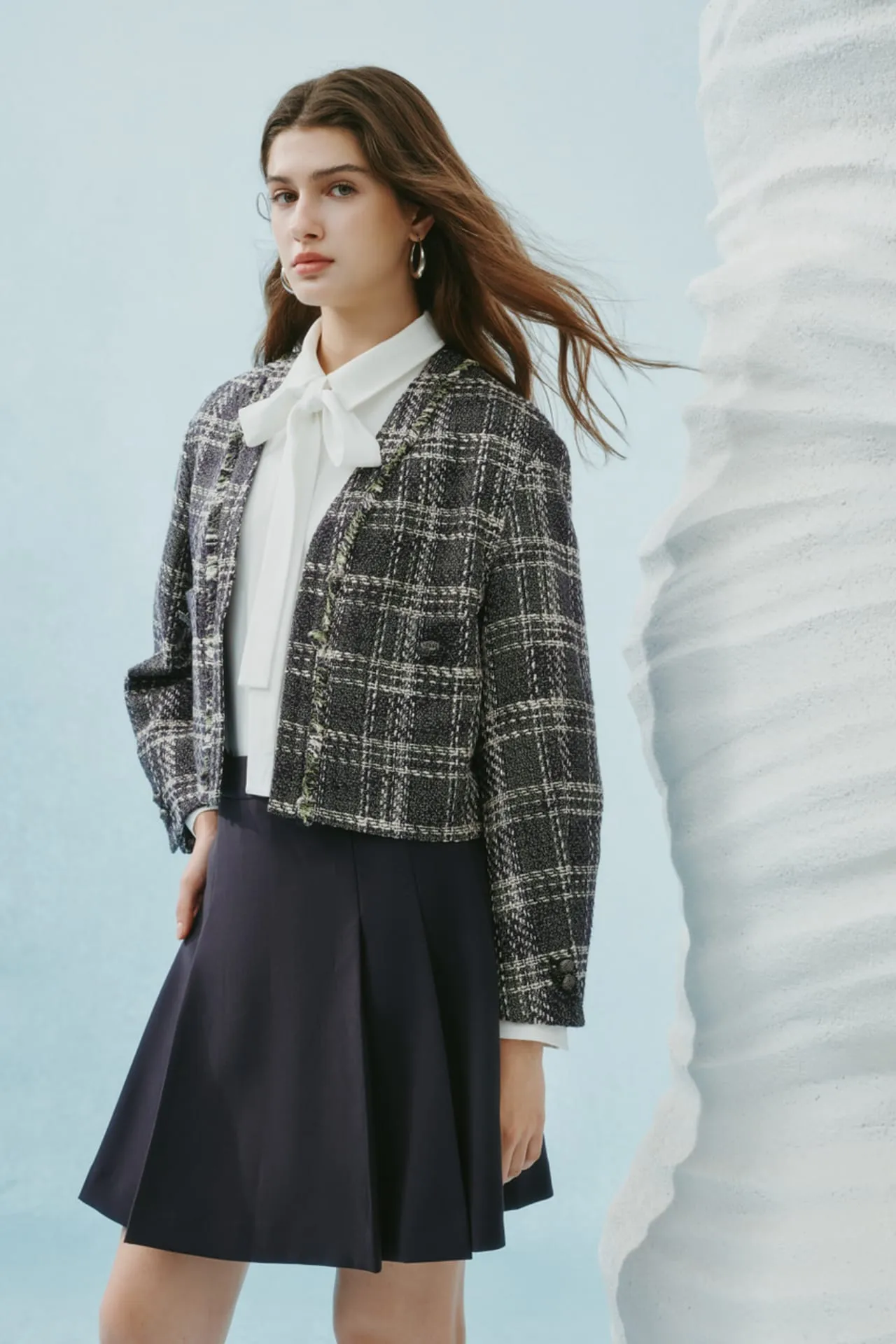 Cropped Check Tweed Jacket