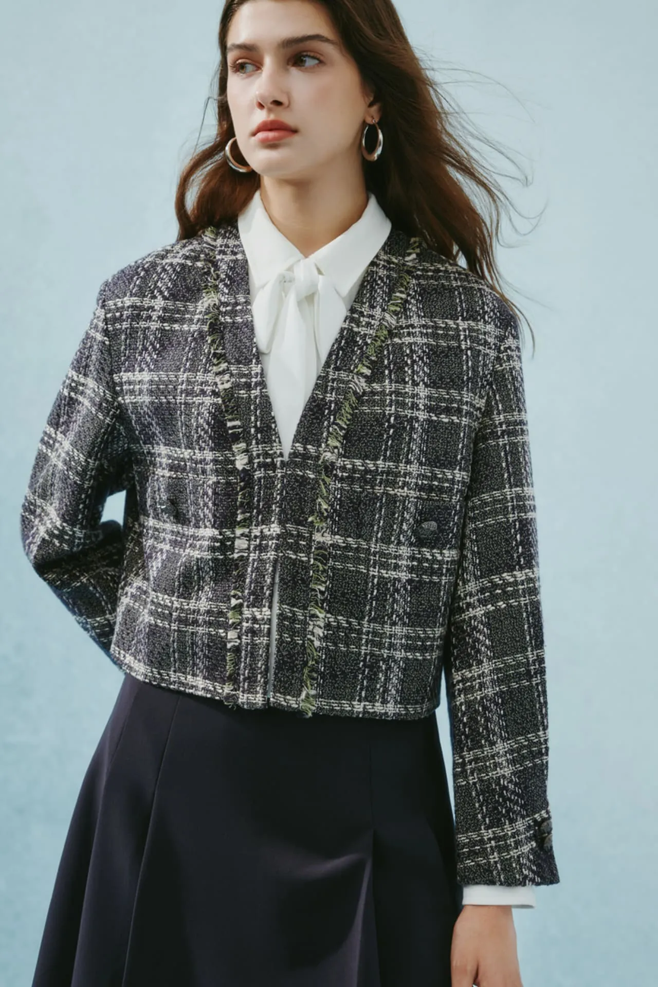 Cropped Check Tweed Jacket