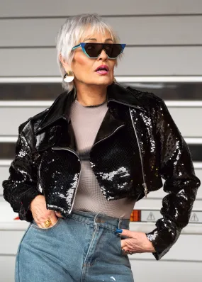 Cropped Patent Sequin Jacket