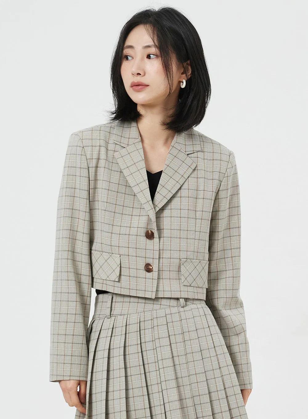 Cropped Plaid Jacket OM327