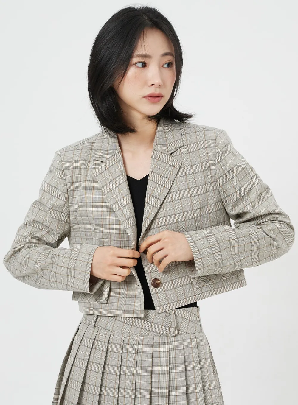 Cropped Plaid Jacket OM327