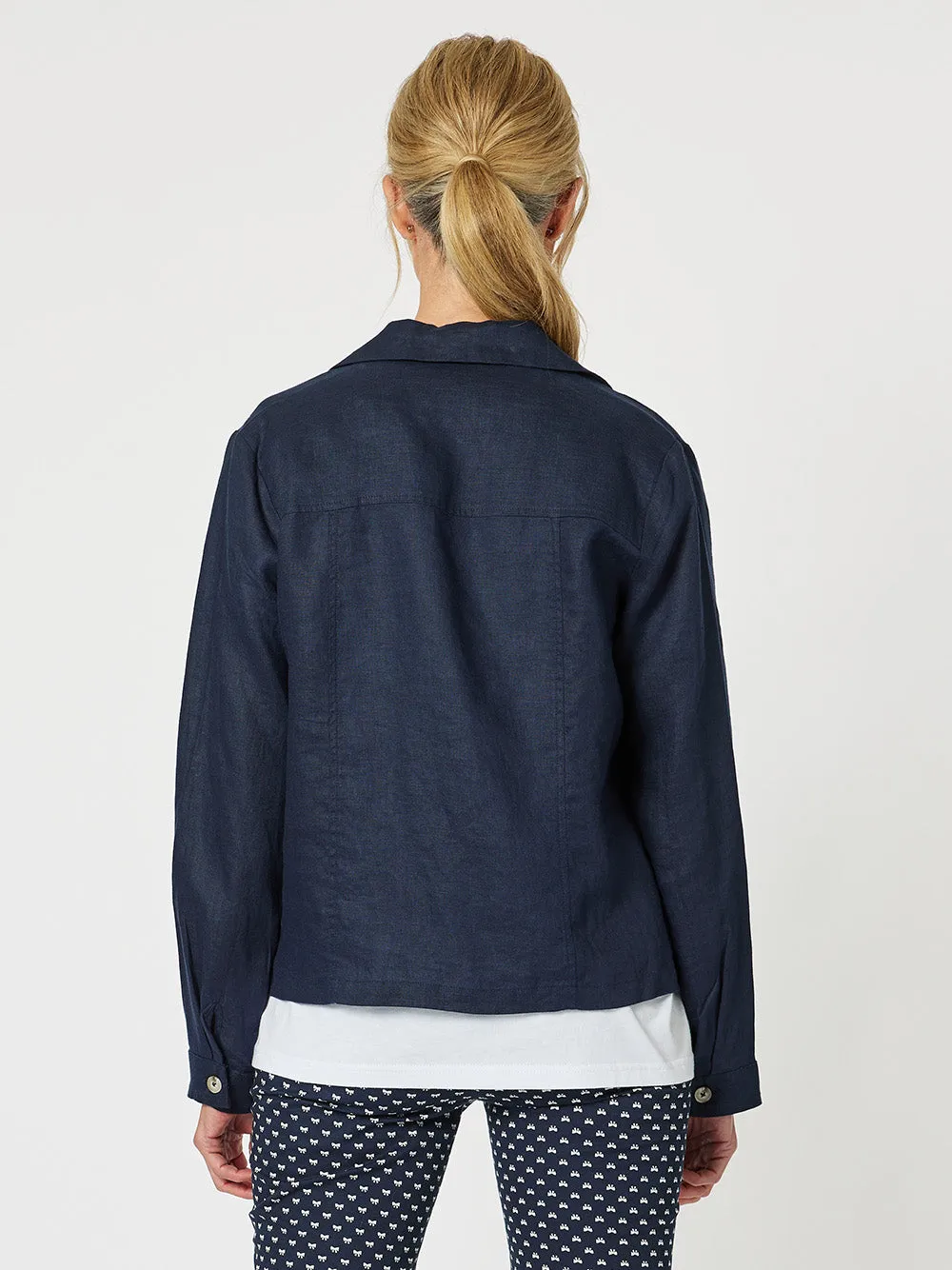 Danielle Linen Cropped Blazer - Navy