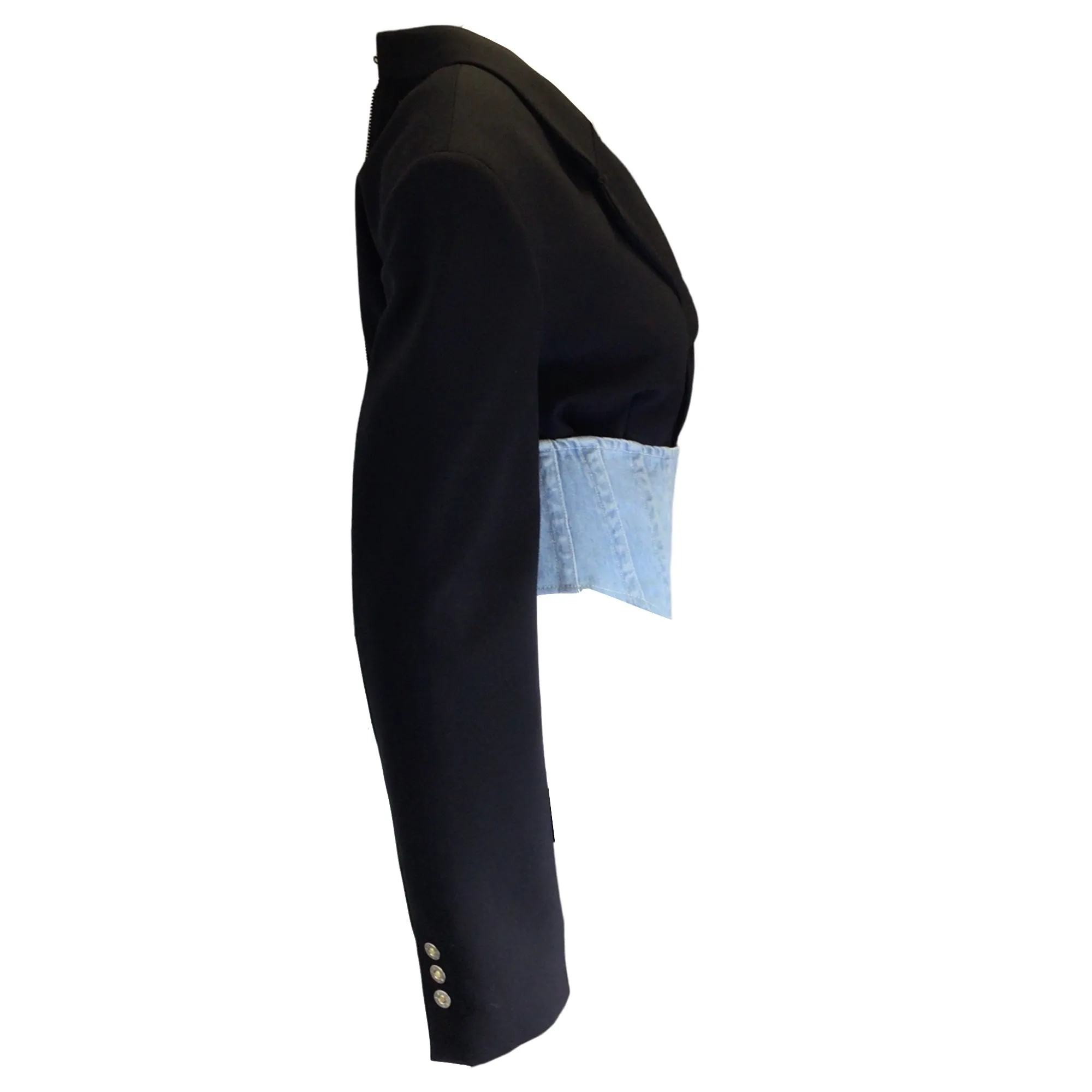 Dion Lee Black / Cyan Wool and Denim Float Corset Blazer