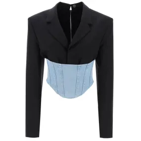 Dion Lee Black / Cyan Wool and Denim Float Corset Blazer