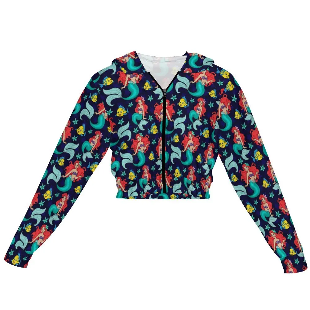 Disney Little Mermaid I Want To Be Where The People Are Women's Cropped Zipper Jacket