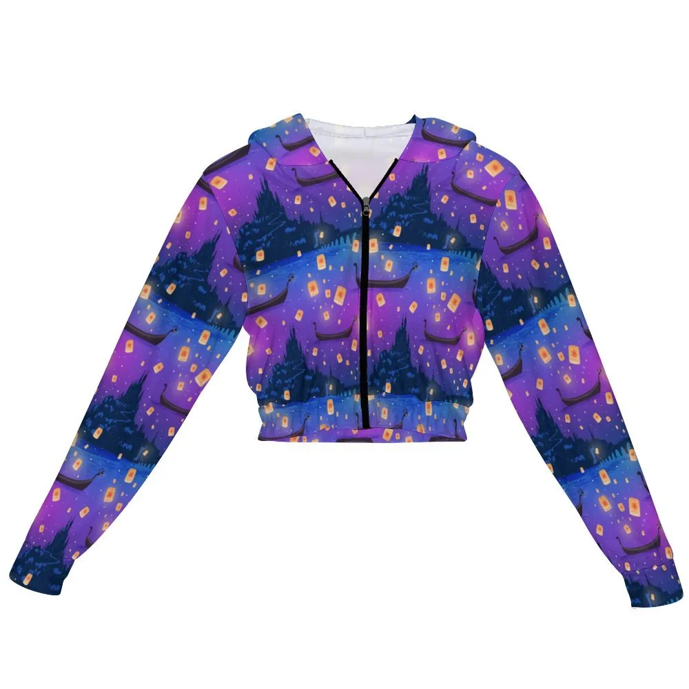 Disney Tangled Rapunzel Floating Lanterns Women's Cropped Zipper Jacket