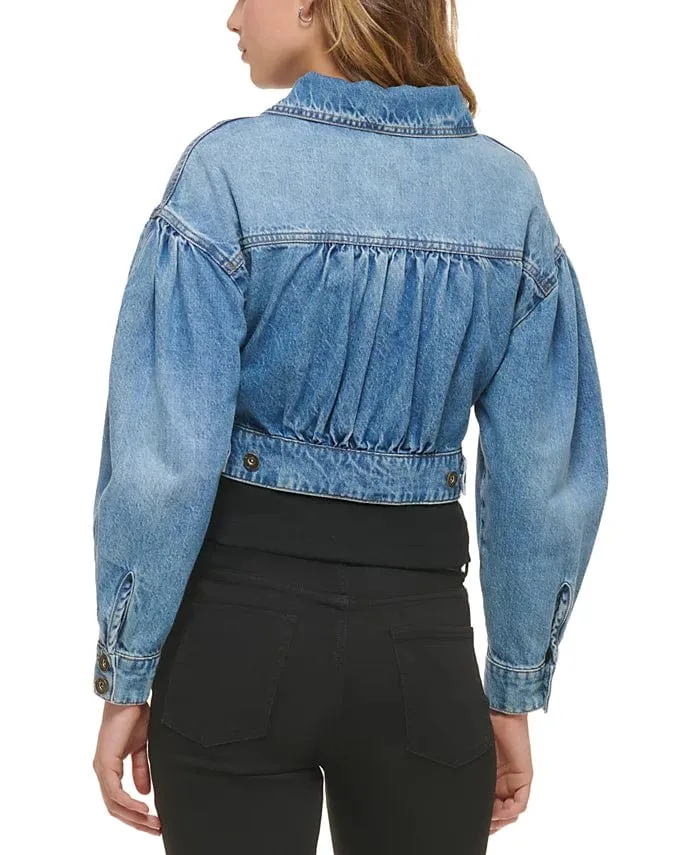 DKNY - Cotton Puff-Sleeve Cropped Denim Jacket