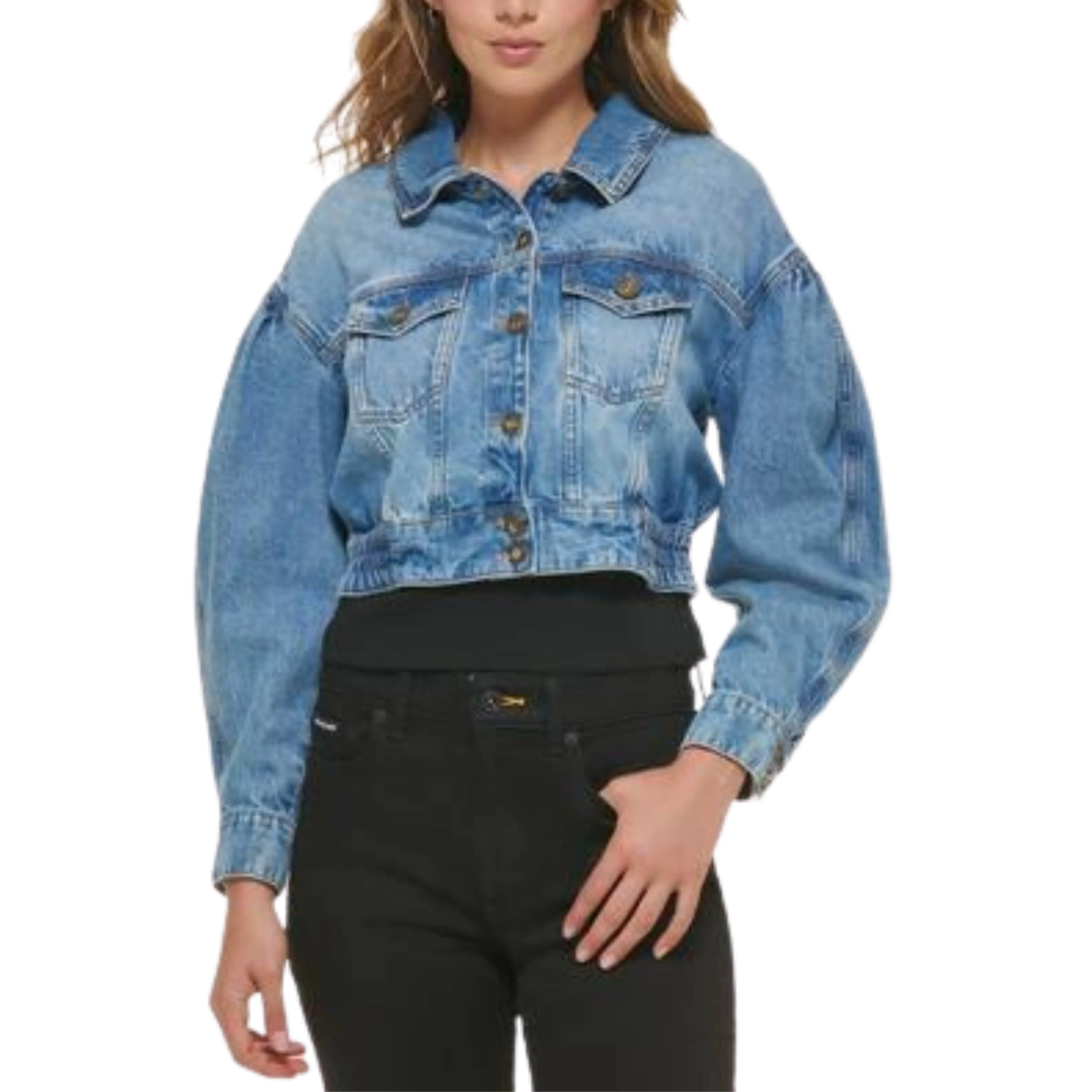 DKNY - Cotton Puff-Sleeve Cropped Denim Jacket