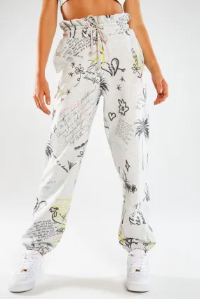 Doodle Graffiti Print Paperbag Waist Joggers