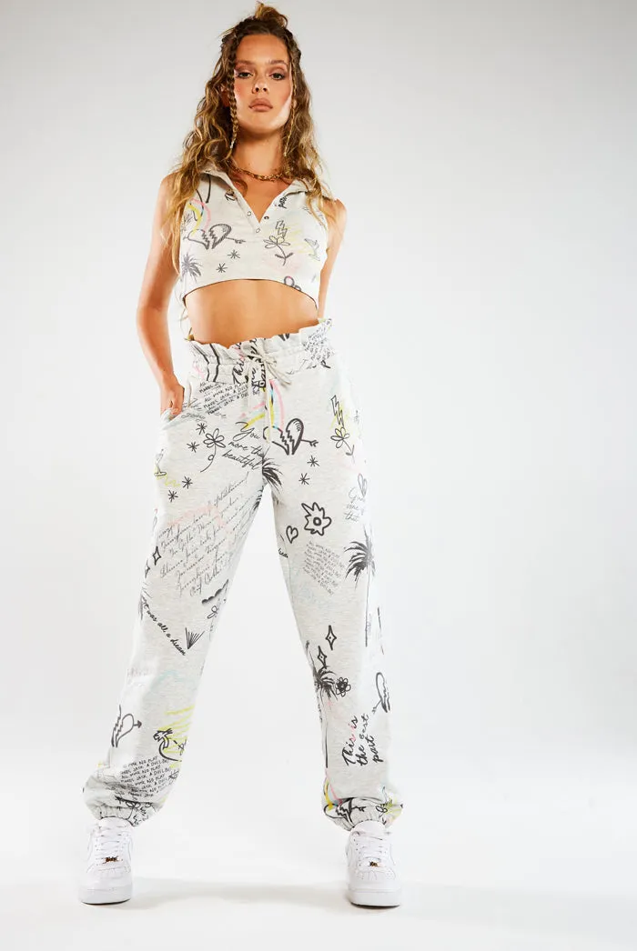 Doodle Graffiti Print Paperbag Waist Joggers