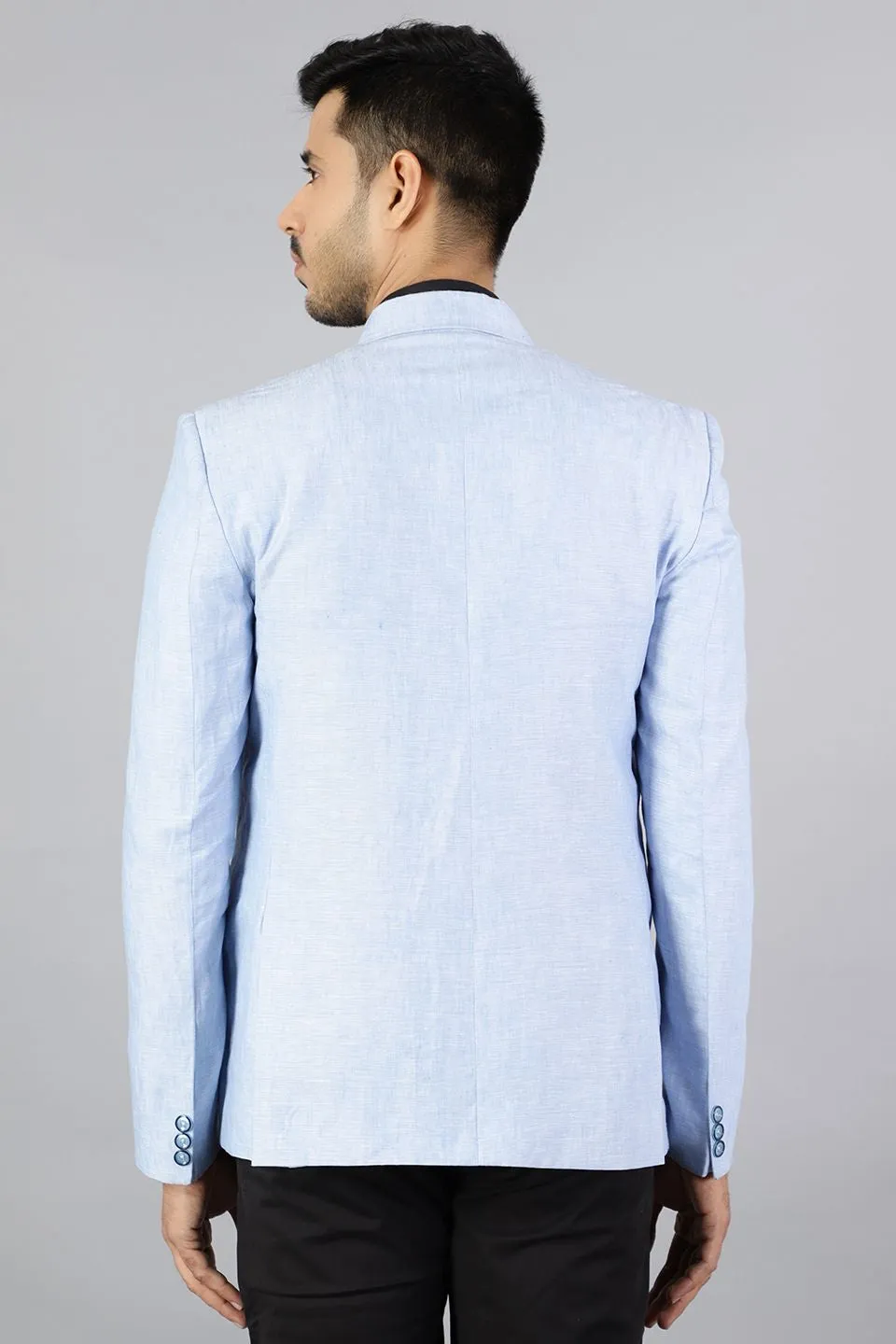 Double-Breasted Linen Sky Blue Blazer