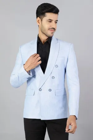 Double-Breasted Linen Sky Blue Blazer