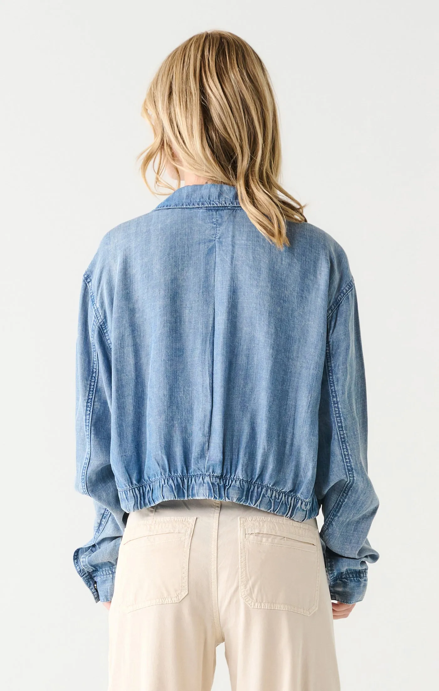 Drawstring Utility Jacket in Chambray Wash