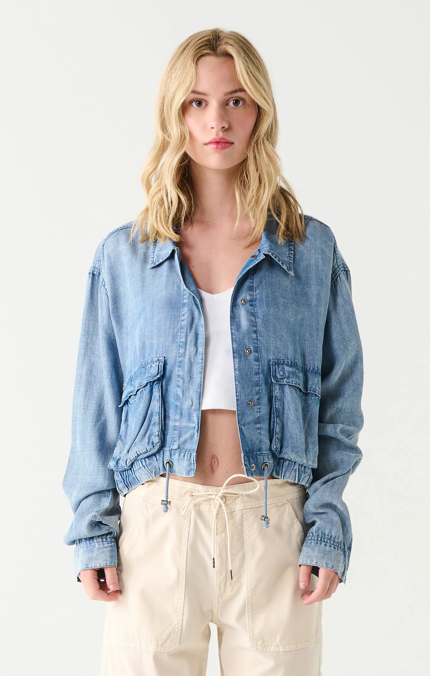 Drawstring Utility Jacket in Chambray Wash