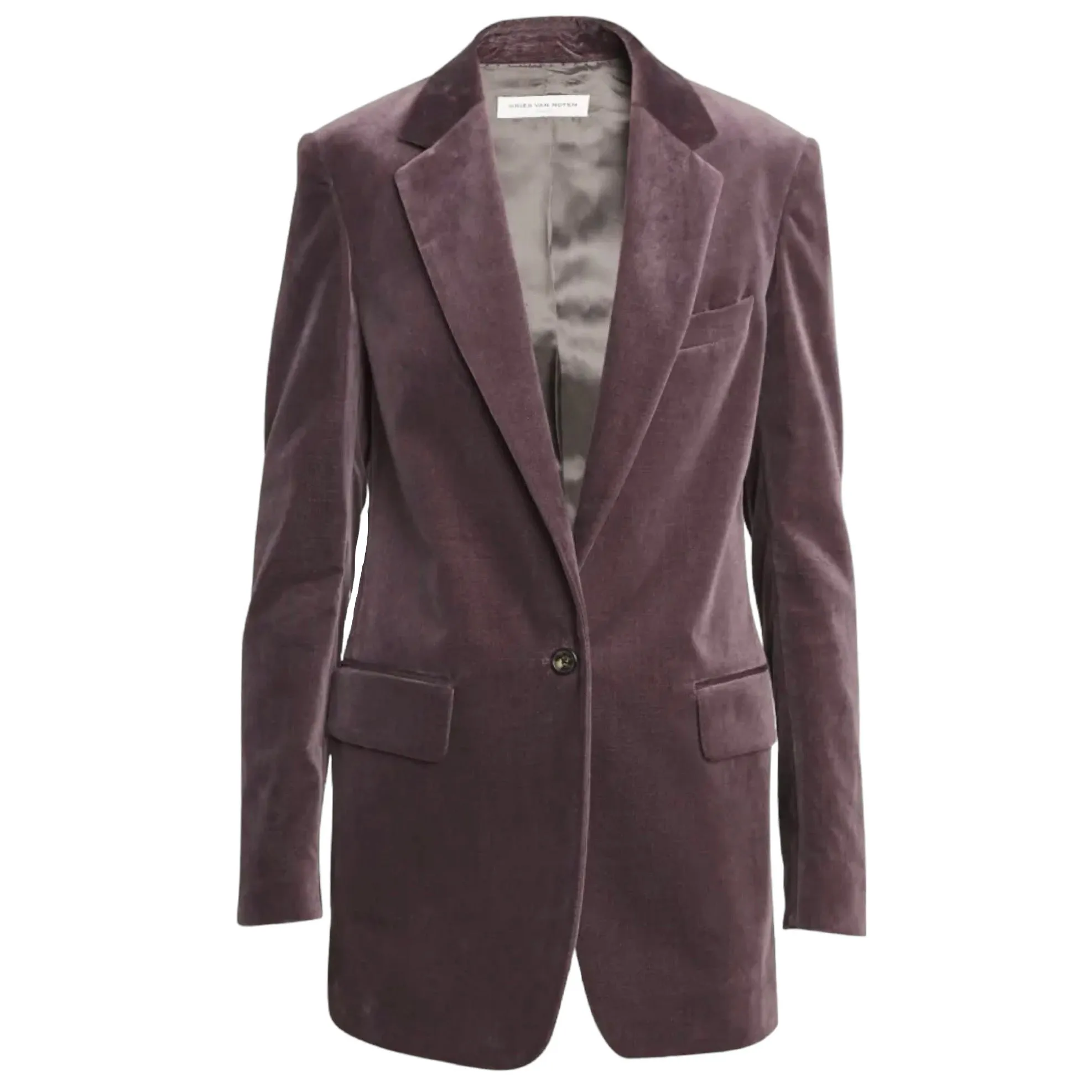 Dries Van Noten Mauve One-Button Classic Velvet Blazer