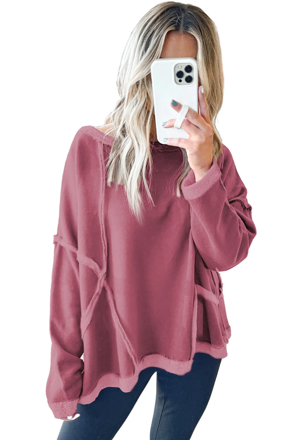 Drop Shoulder Exposed Seam Oversized Sweatshirt