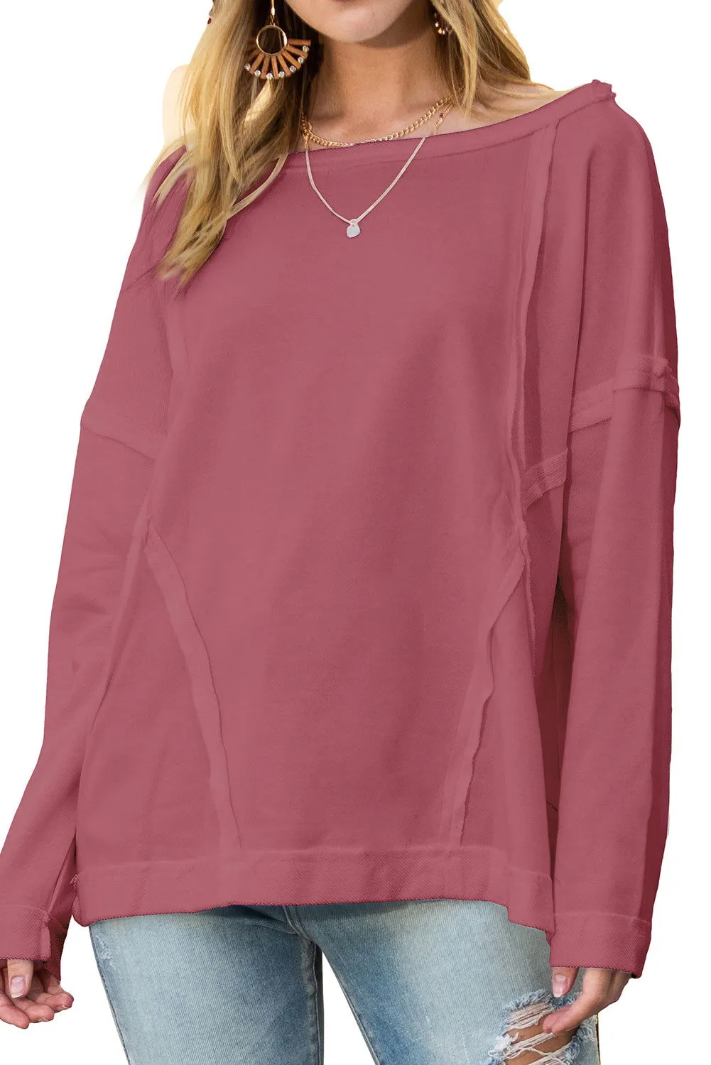 Drop Shoulder Exposed Seam Oversized Sweatshirt