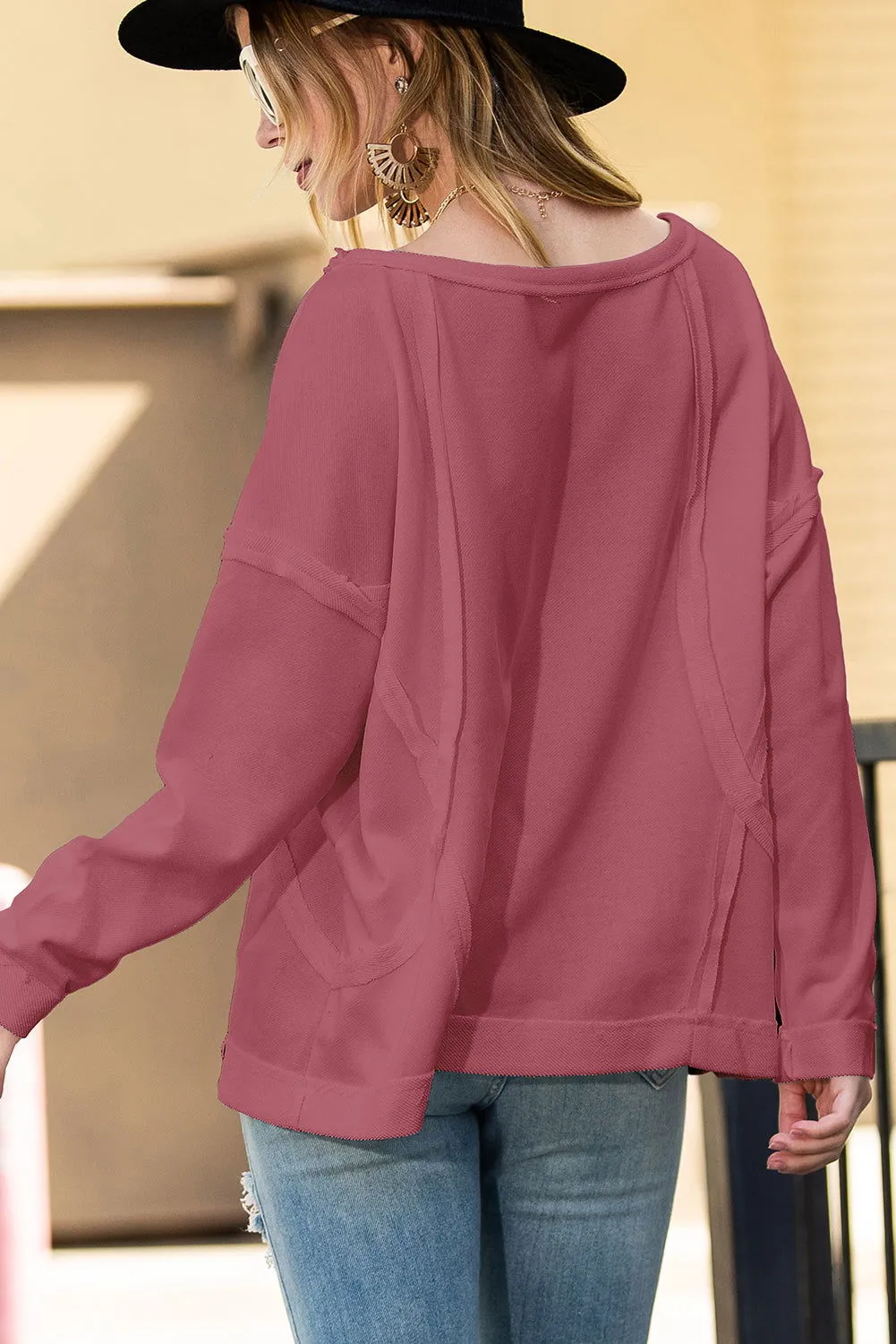 Drop Shoulder Exposed Seam Oversized Sweatshirt