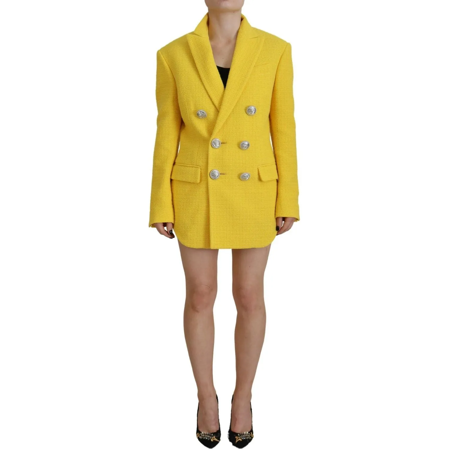 Dsquared² Yellow Peak Double Breasted Suit Blazer Short Set