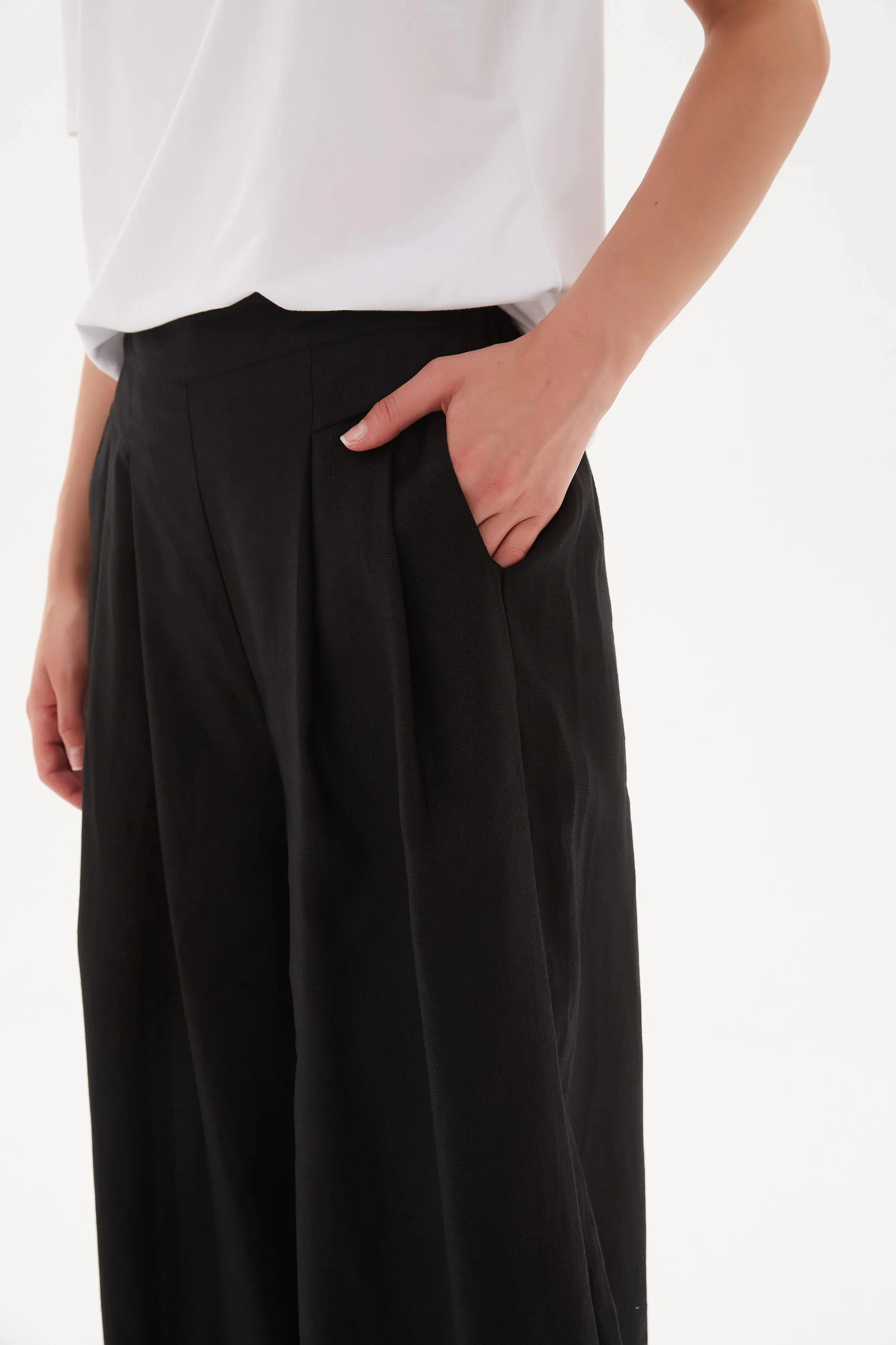 Elastic Back Palazzo Pant | Black