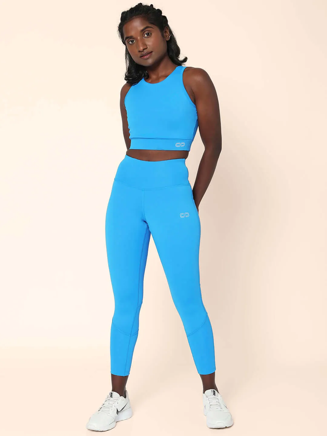 Electric Blue Cross back Crop Top & 7/8 Leggings