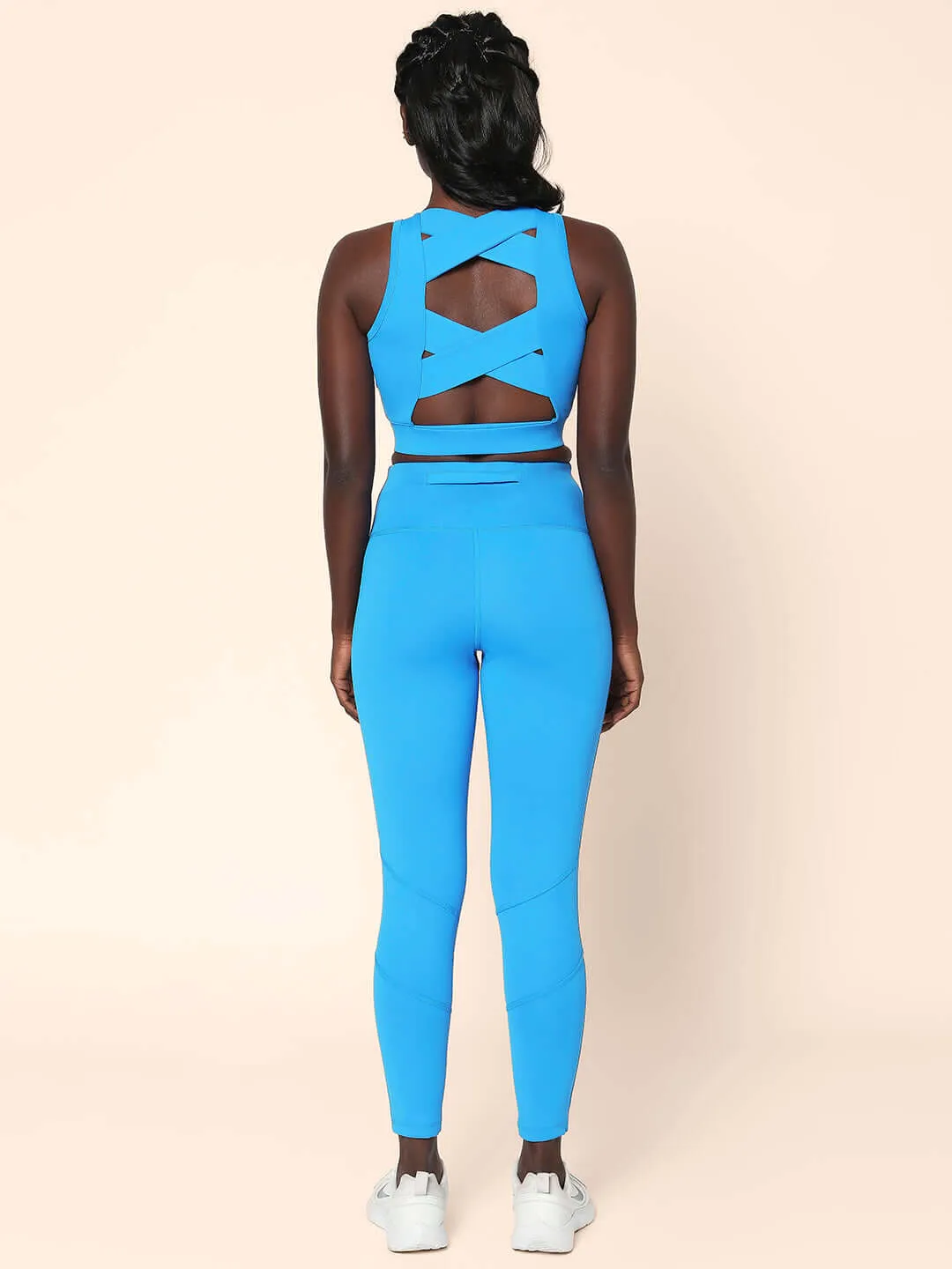 Electric Blue Cross back Crop Top & 7/8 Leggings