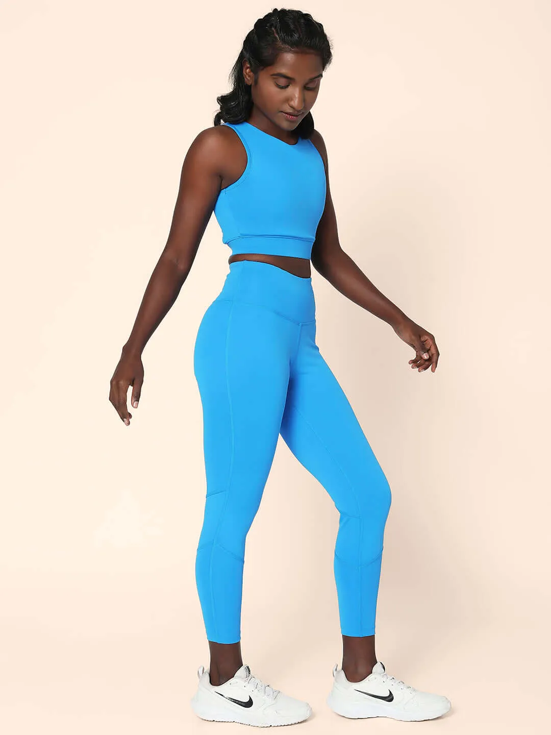 Electric Blue Cross back Crop Top & 7/8 Leggings