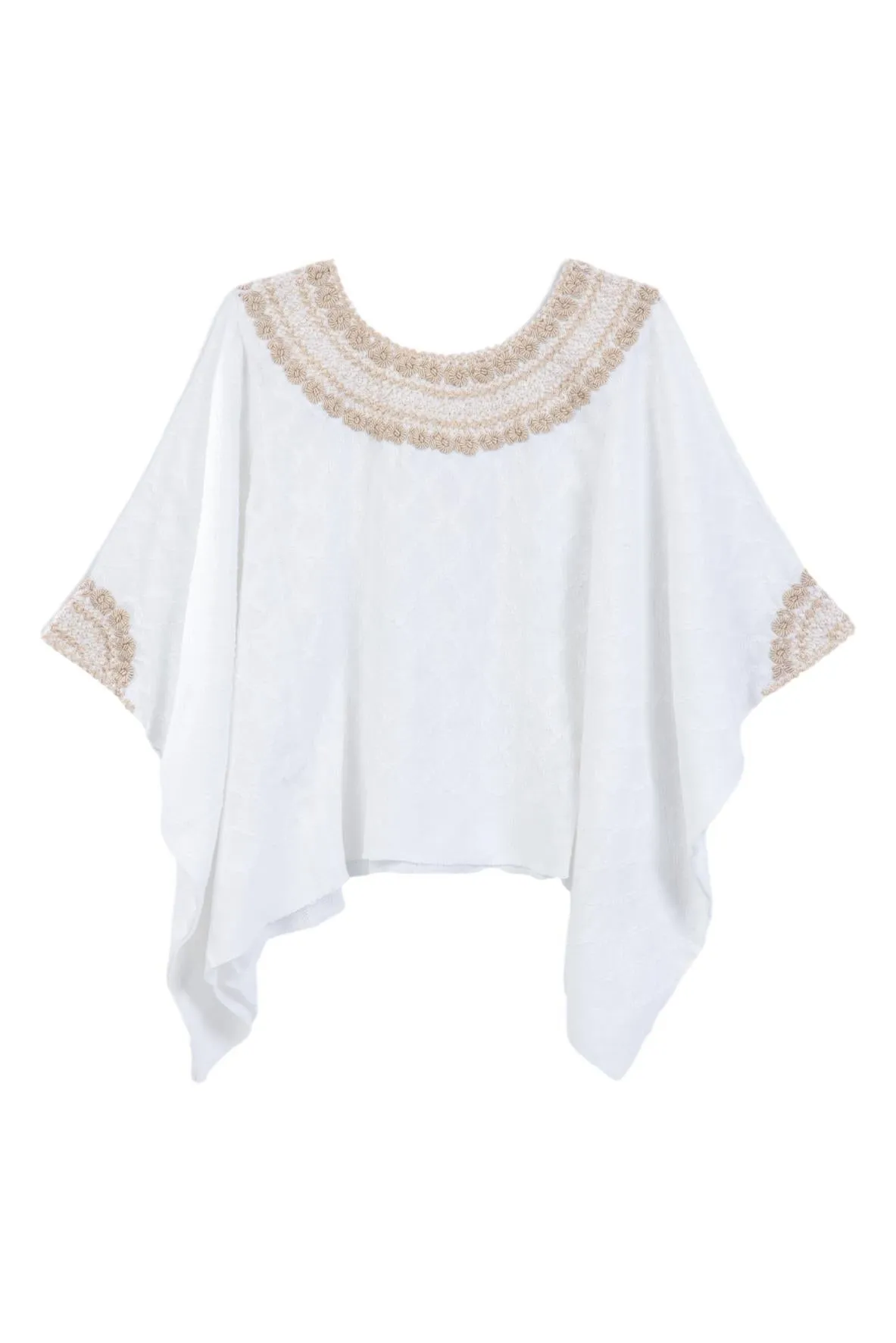 Evelyn Embroidered Guatemalan Top - White, Taupe