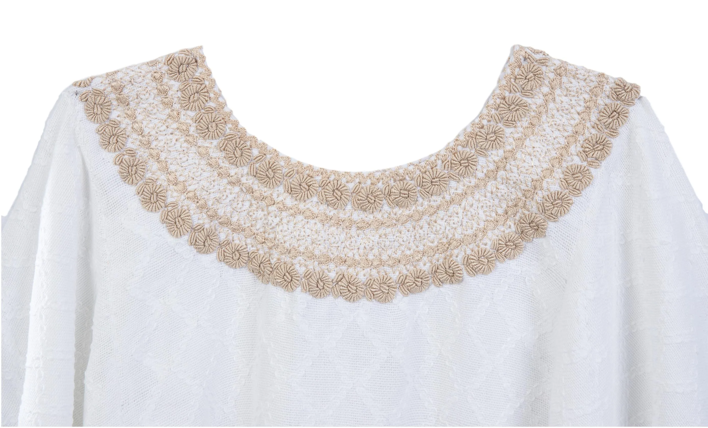 Evelyn Embroidered Guatemalan Top - White, Taupe