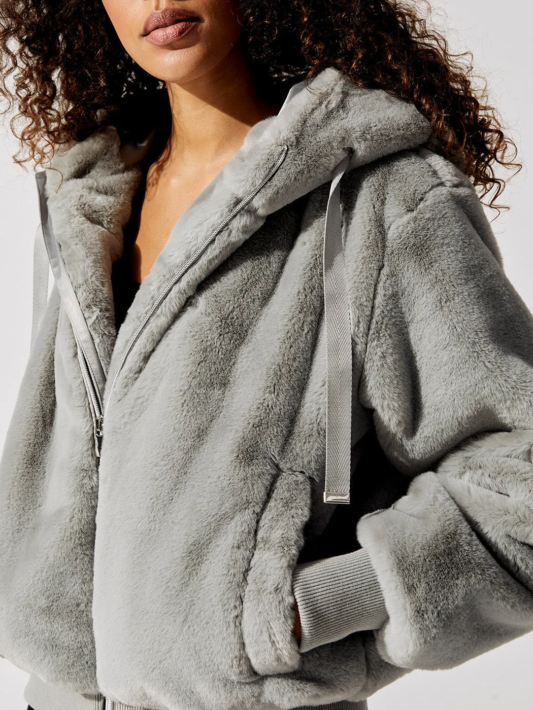 Faux Fur Hooded Jacket - Grey