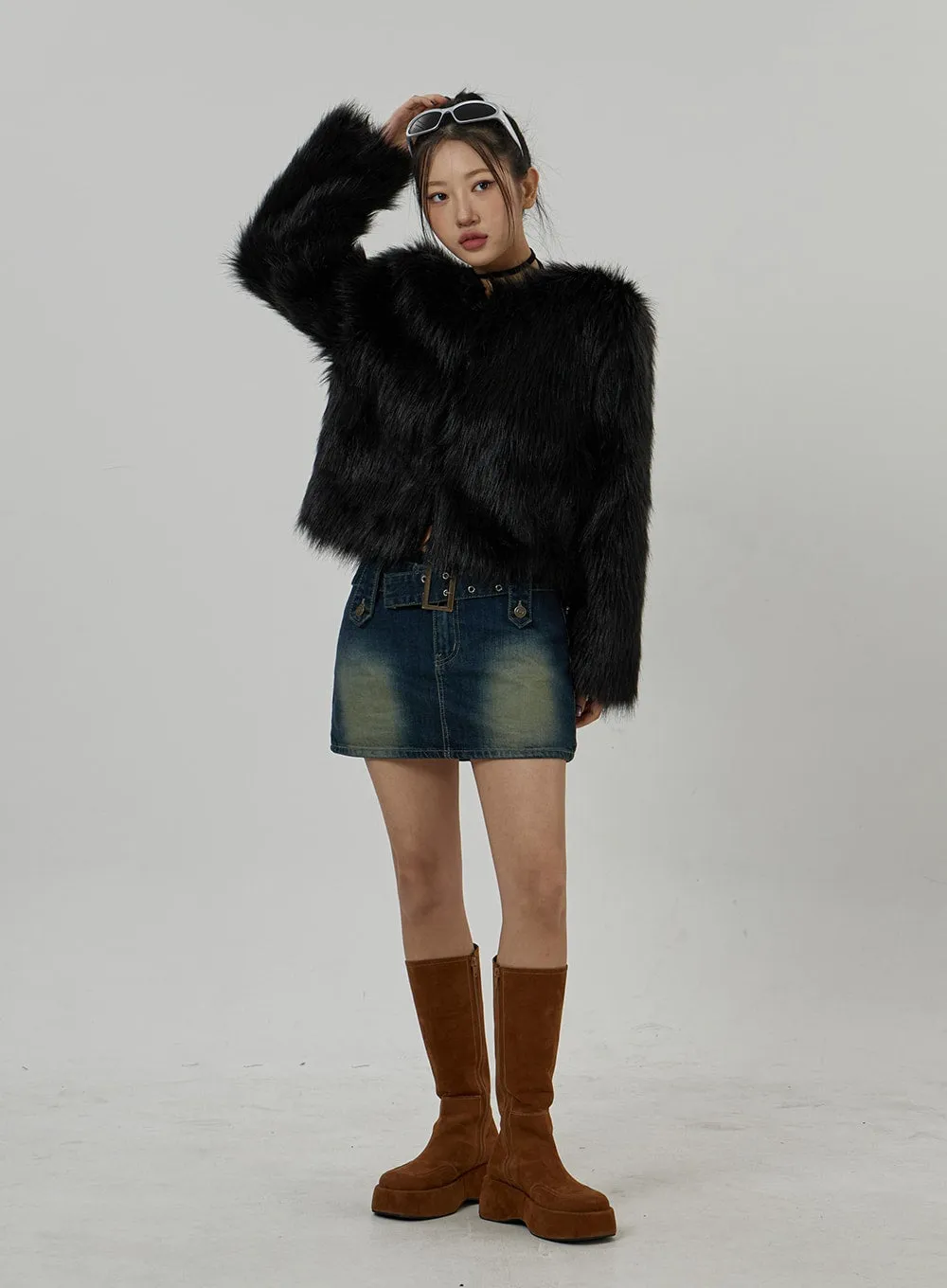 Faux Fur Hook Cropped Jacket CD21