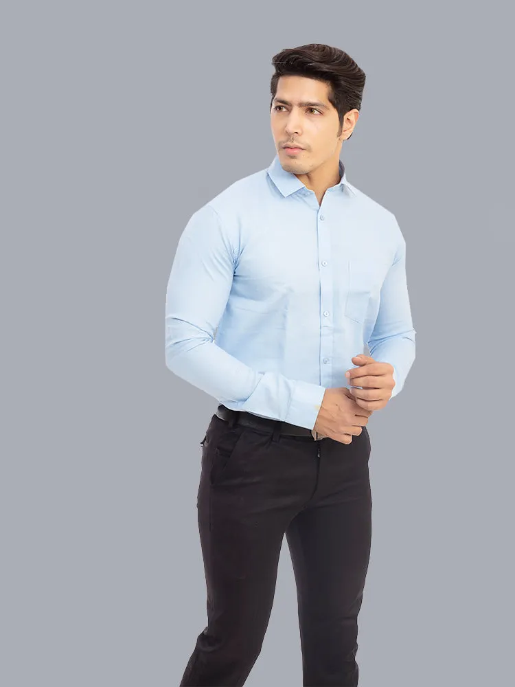 Formal Shirts - Sky Blue Solid Giza Cotton Formal Shirt